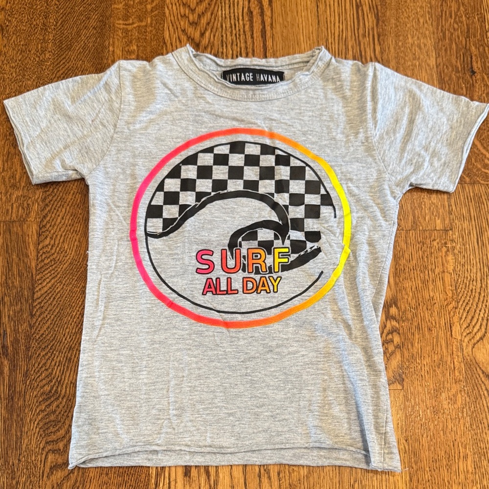 Vintage Havana Kids Gray Surf Tee with Colorful Design Size 5/6